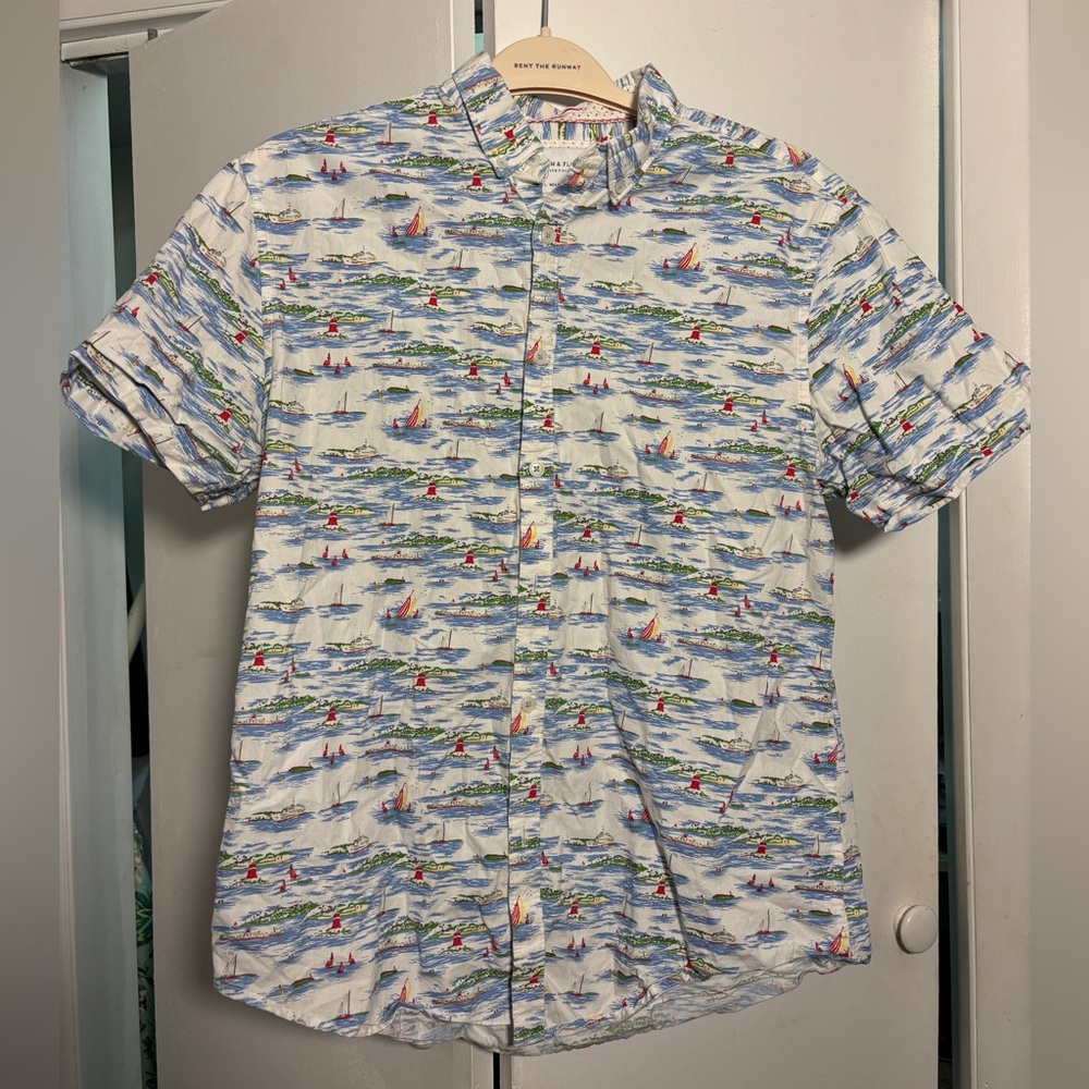 Denim and Flower Button Down Polo